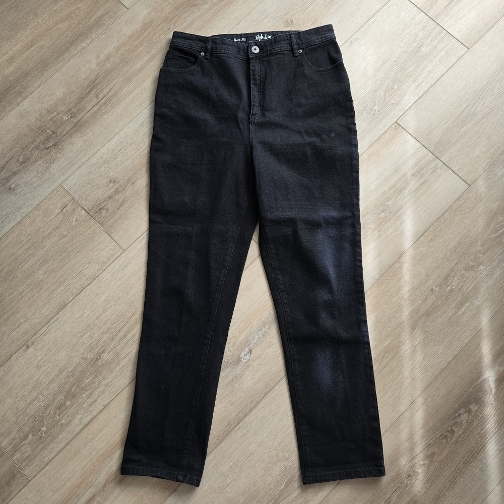 Style & Co Women's 10 Black Straight Leg Denim Blue Jeans EUC